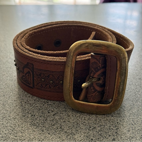 ROXY Leather Brown Belt with Gold Buckle - Picture 1 of 6